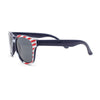 Kids Size Patriotic American USA Flag Print Classic Hipster Horn Rim Plastic Sunglasses