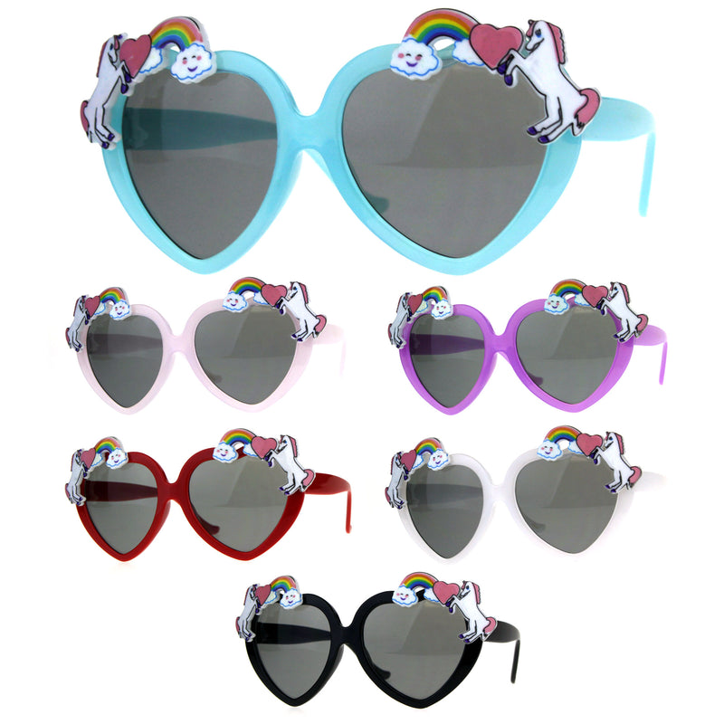 Children Size Girls Rainbow Unicorn Heart Shape Sunglasses