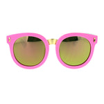 Kids Childern Size Color Mirror Plastic Retro Round Horned Rim Sunglasses