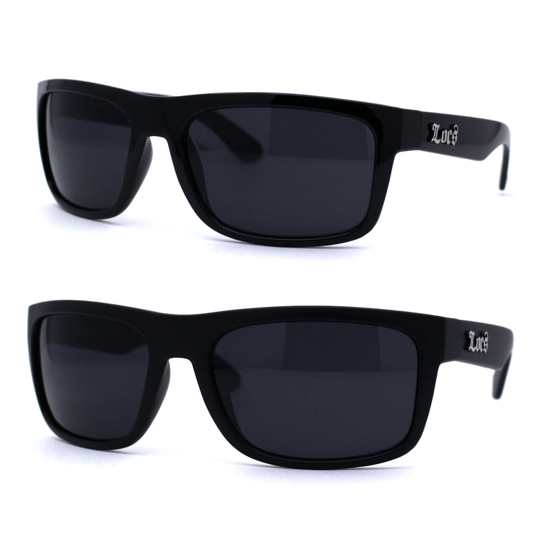 Locs Classic Manly All Black Gangster Sport Rectangular Sunglasses