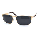 Mens Polarized Spring Hinge Rectangular Metal Rim Dress Sunglasses