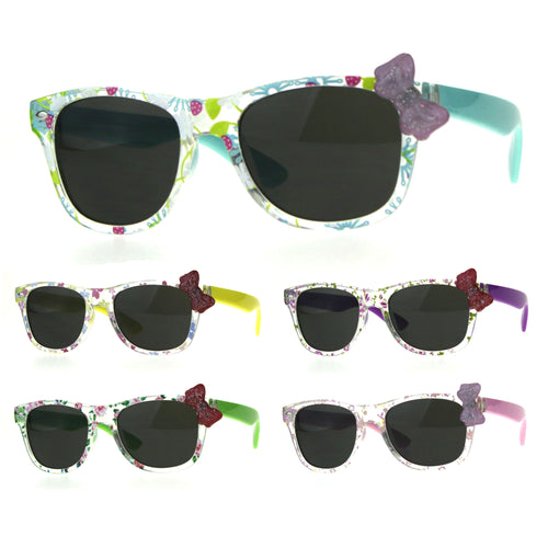 Girls Childern Size Horn Rim Glitter Bow Plastic Sunglasses