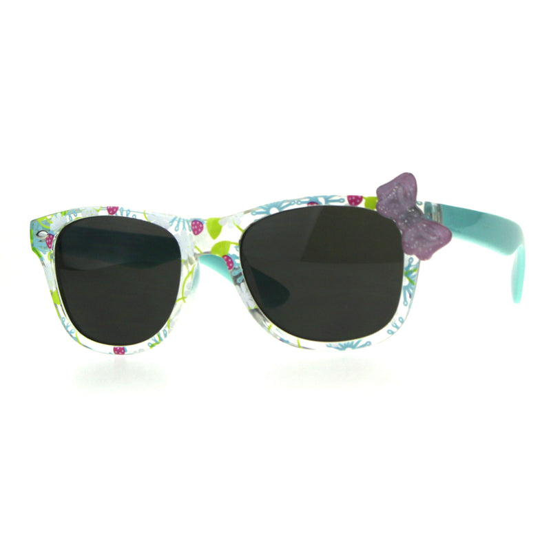 Girls Childern Size Horn Rim Glitter Bow Plastic Sunglasses