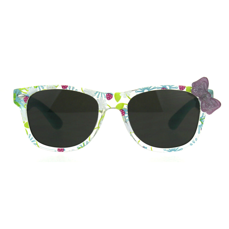Girls Childern Size Horn Rim Glitter Bow Plastic Sunglasses