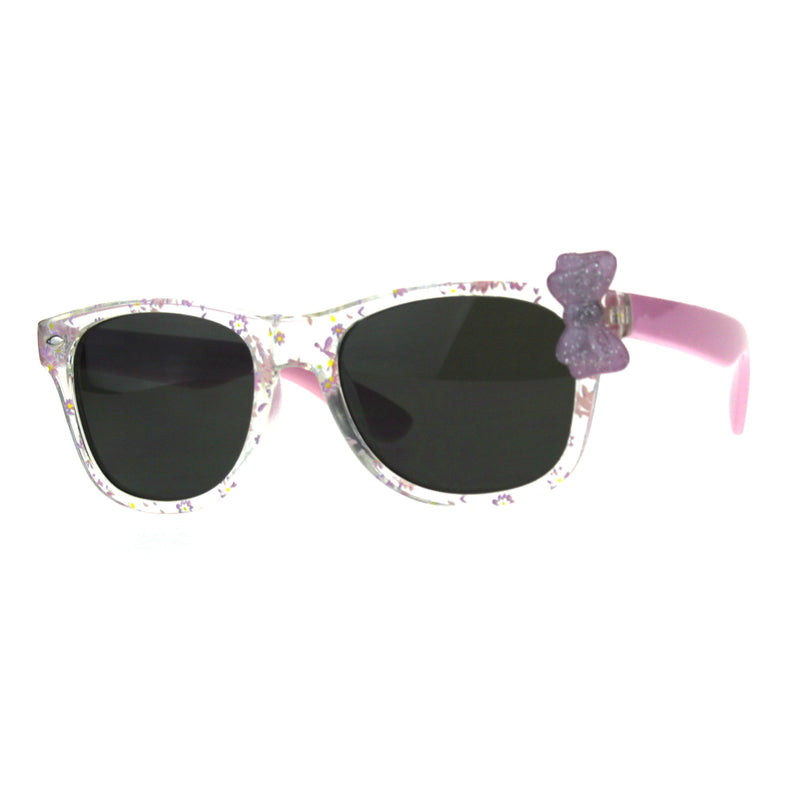 Girls Childern Size Horn Rim Glitter Bow Plastic Sunglasses