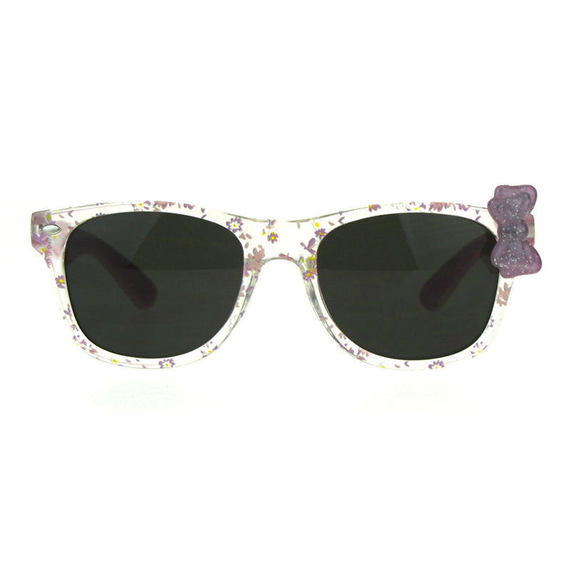 Girls Childern Size Horn Rim Glitter Bow Plastic Sunglasses