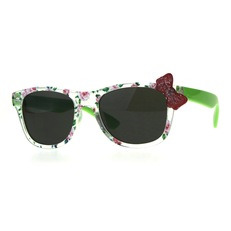 Girls Childern Size Horn Rim Glitter Bow Plastic Sunglasses