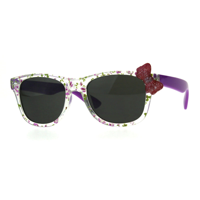 Girls Childern Size Horn Rim Glitter Bow Plastic Sunglasses