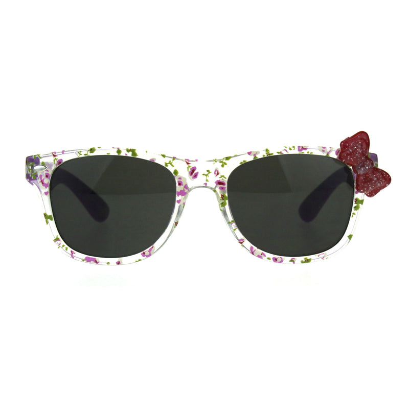 Girls Childern Size Horn Rim Glitter Bow Plastic Sunglasses