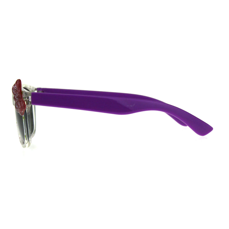 Girls Childern Size Horn Rim Glitter Bow Plastic Sunglasses