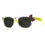 Girls Childern Size Horn Rim Glitter Bow Plastic Sunglasses