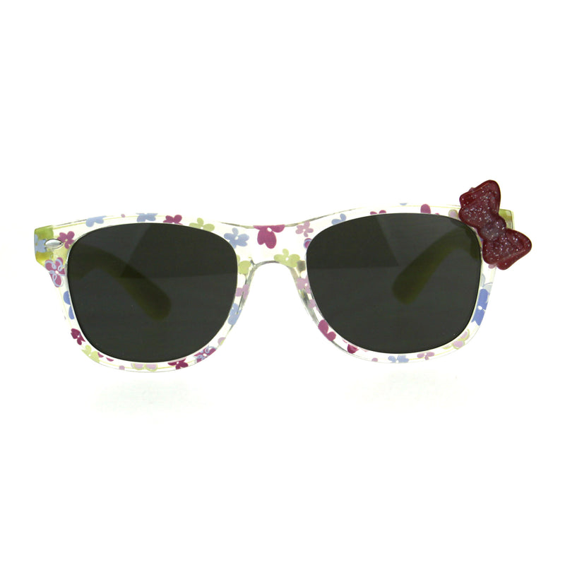 Girls Childern Size Horn Rim Glitter Bow Plastic Sunglasses