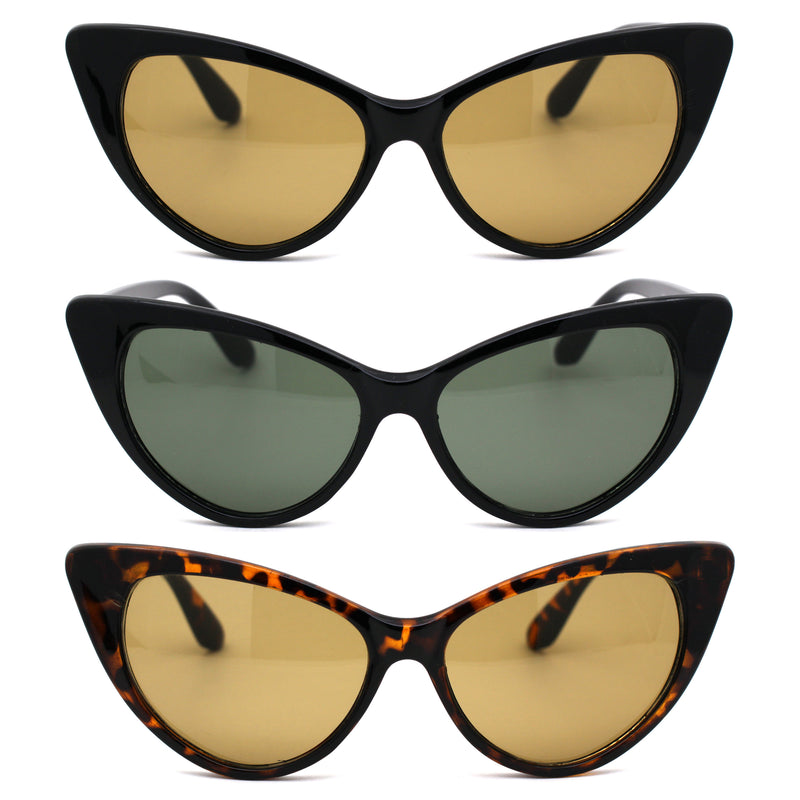 Womens Green Tempered Glass Lens Cat Eye Retro Sunglasses