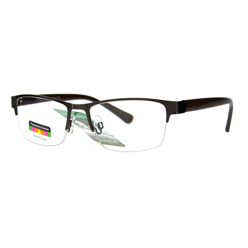 Mens Half Metal Rim Rectangular Multi 3 Power Focus Progressive Reading Glasses