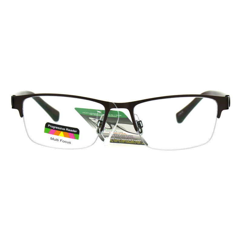 Mens Half Metal Rim Rectangular Multi 3 Power Focus Progressive Reading Glasses