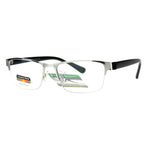 Mens Half Metal Rim Rectangular Multi 3 Power Focus Progressive Reading Glasses