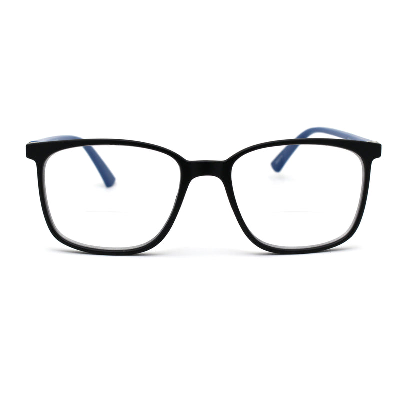 Unisex Thin Plastic Horn Rim Rectangle Bi-focal Reading Glasses