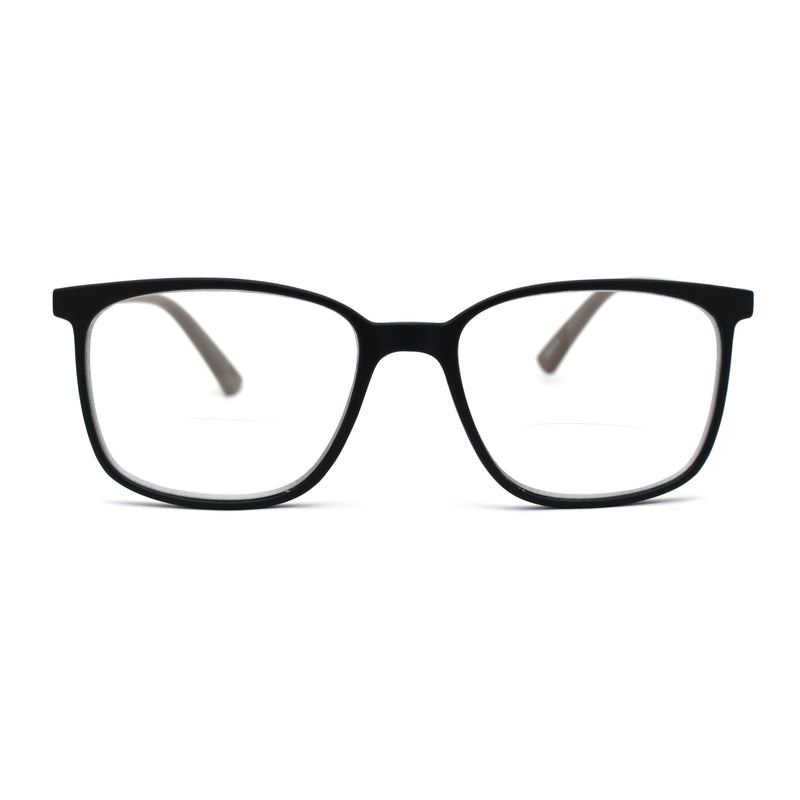 Unisex Thin Plastic Horn Rim Rectangle Bi-focal Reading Glasses