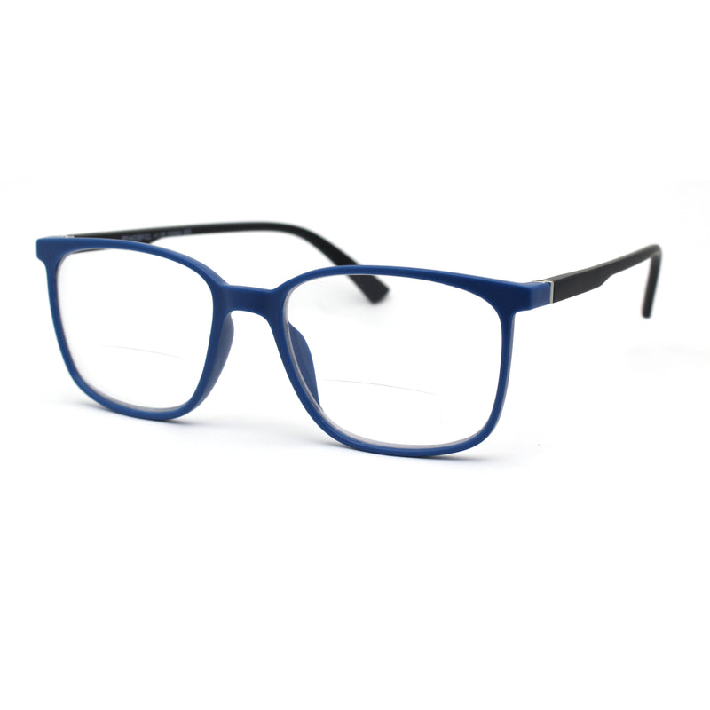 Unisex Thin Plastic Horn Rim Rectangle Bi-focal Reading Glasses