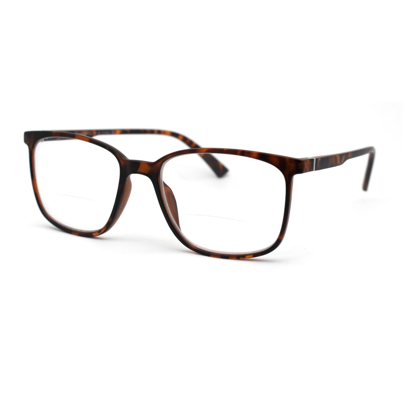 Unisex Thin Plastic Horn Rim Rectangle Bi-focal Reading Glasses