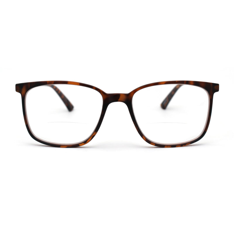 Unisex Thin Plastic Horn Rim Rectangle Bi-focal Reading Glasses