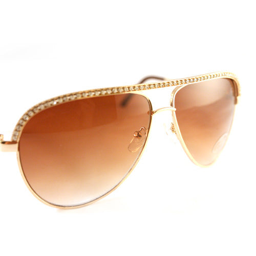 Rhinestone Trimmed Pilot Sunglasses