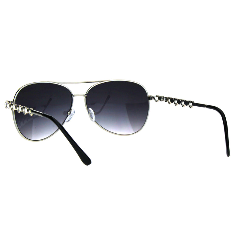 Womens Rhinestone Bling Heart Jewel Diva Metal Rim Pilot Sunglasses