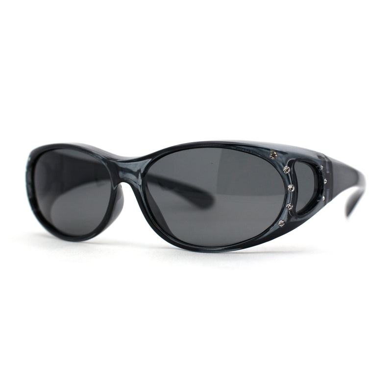Womens Rhinestone Polarized Oval Fit Over Sunglasses