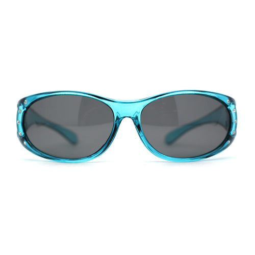 Womens Rhinestone Polarized Oval Fit Over Sunglasses