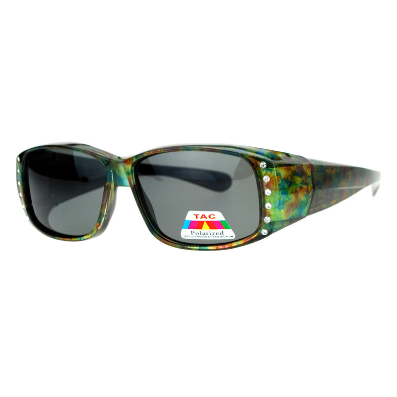 SA106 Rhinestone Womens Floral Polarized Fitover OTG 57mm Sunglasses