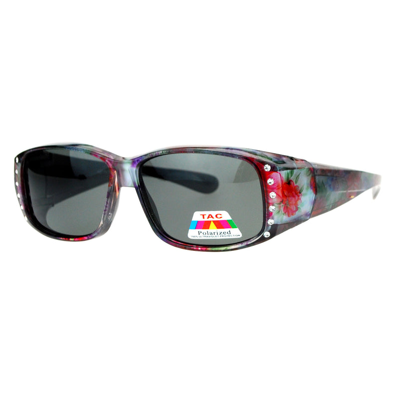 SA106 Rhinestone Womens Floral Polarized Fitover OTG 57mm Sunglasses