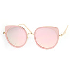 SA106 Flat Color Mirrored Round Cat Eye Womens Retro Sunglasses