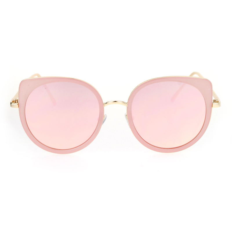 SA106 Flat Color Mirrored Round Cat Eye Womens Retro Sunglasses