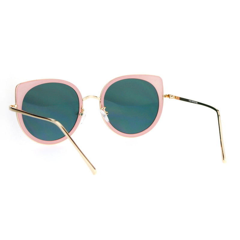 SA106 Flat Color Mirrored Round Cat Eye Womens Retro Sunglasses