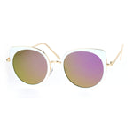 SA106 Flat Color Mirrored Round Cat Eye Womens Retro Sunglasses