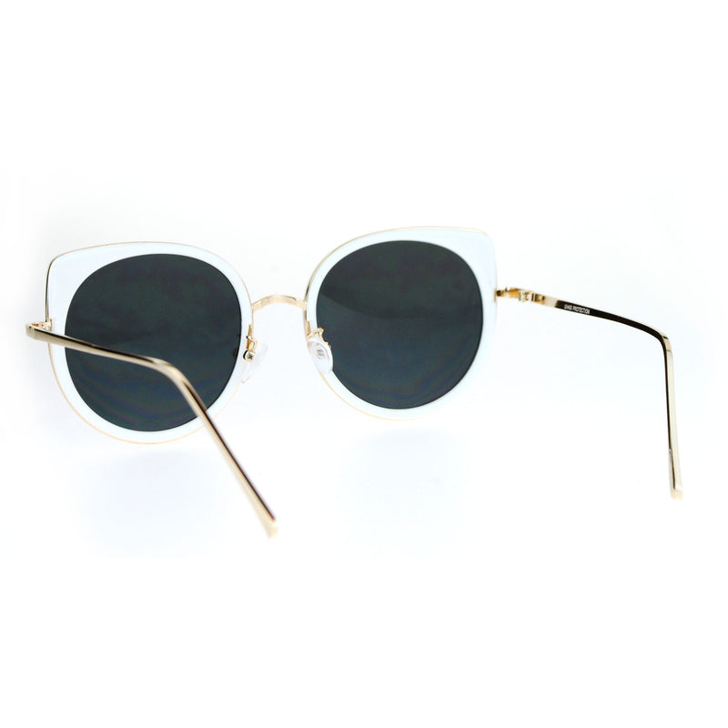 SA106 Flat Color Mirrored Round Cat Eye Womens Retro Sunglasses