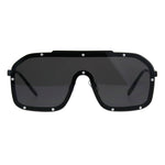 80s Retro Robotic Shield Oversize Metal Rim Gradient Sunglasses