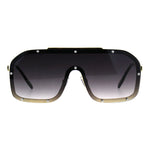 80s Retro Robotic Shield Oversize Metal Rim Gradient Sunglasses