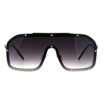 80s Retro Robotic Shield Oversize Metal Rim Gradient Sunglasses