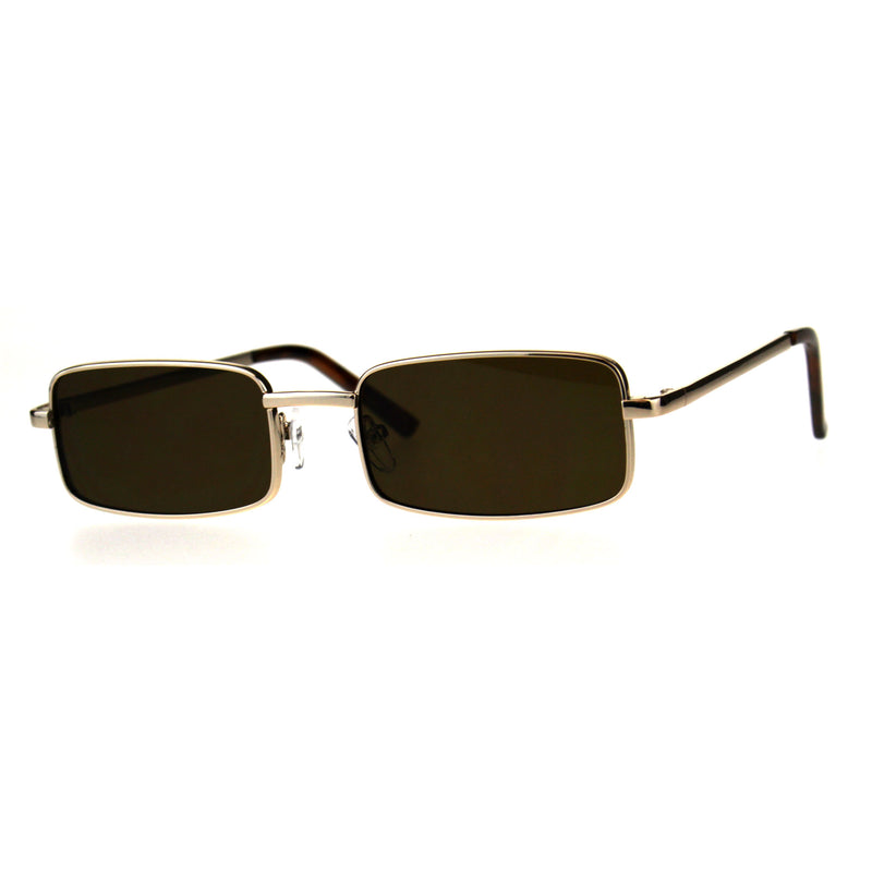 Mens Retro Vintage Narrow Rectangular Pimp Metal Sunglasses