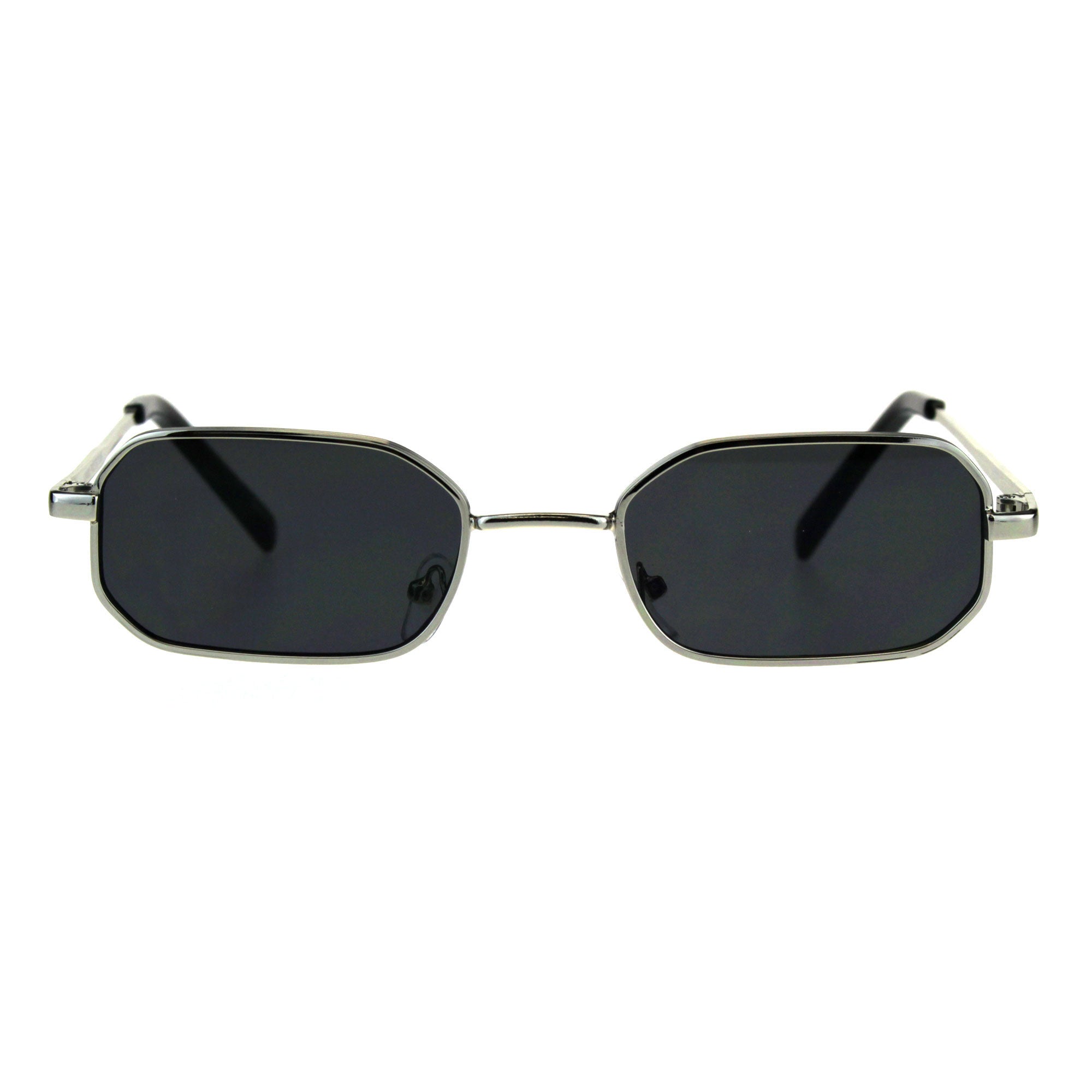 SA106 Mens Narrow Metal Rim Rectangular Hippie Pimp Sunglasses Silver Black, Men's, Size: One Size