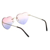 Womens Rimless Tie Dye Oceanic Gradient Lens Heart Sunglasses