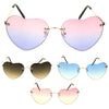 Womens Rimless Tie Dye Oceanic Gradient Lens Heart Sunglasses