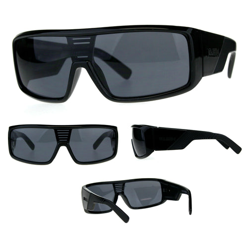 Mens All Black Robotic Shield Kush Gangster Plastic Sunglasses