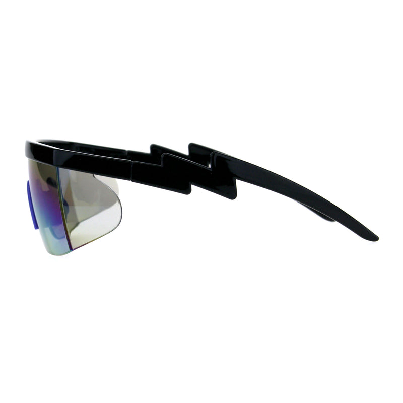 Flat Top Crooked Bolt Arm Goggle Style Color Mirror Shield 80s Sunglasses