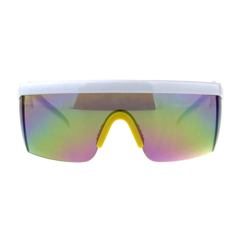 Reflective Color Mirror Lens 80s Neon Splatter Bolt Arm Half Rim Shield  Sunglass