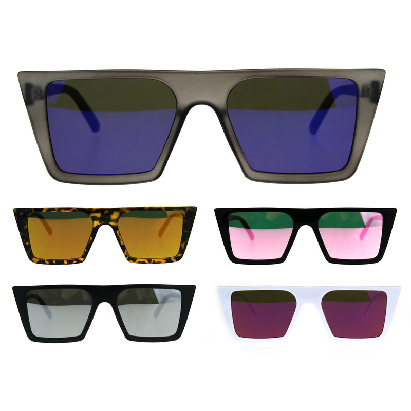 Womens Color Mirror Squared Flat Top Goth Cat Eye Sunglasses