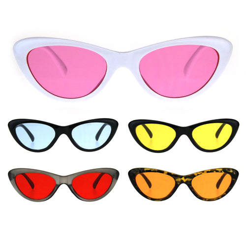 Womens Pop Color Lens Goth Narrow Cat Eye Plastic Sunglasses