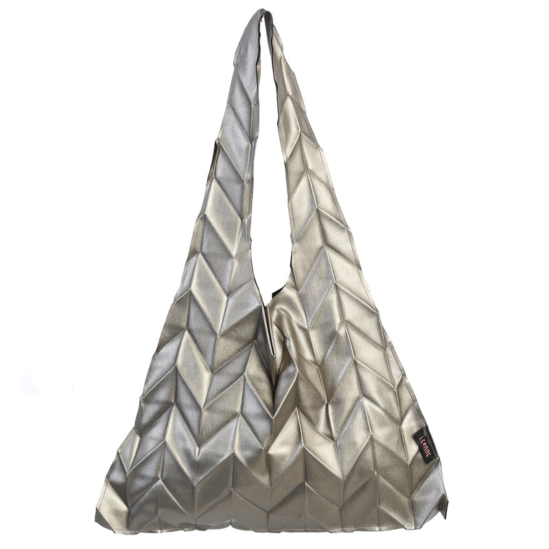 Silver Faux Leather Super Trendy Pleated Light Weight Tote Hand Bag