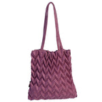 Minimalist Reto Classic Pineapple Pleated Detail Tote Hand Bag Purple